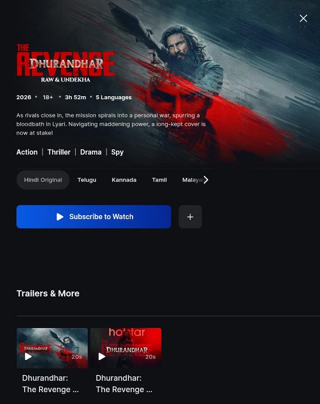 Dhurandhar: The Revenge OTT Release UK